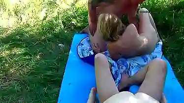 Two Russian MILFs get frisky on the beach in wild outdoor fuckfest